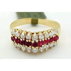 Genuine Ruby & Diamonds Ring 14k Yellow Gold